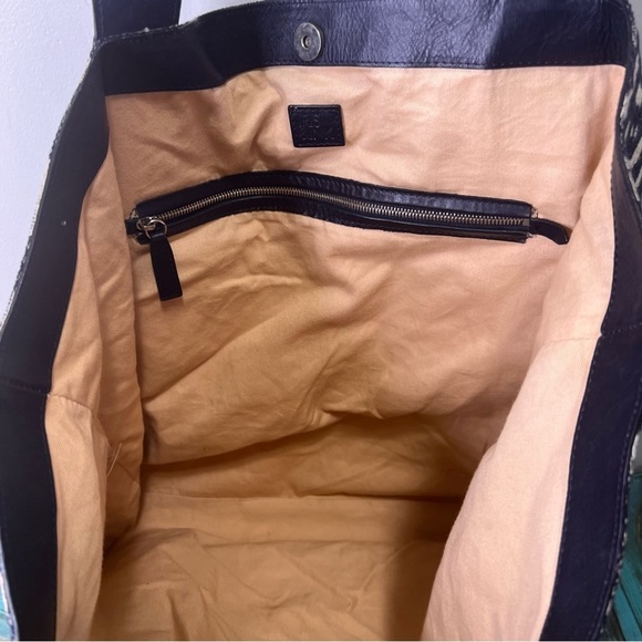 Iris & Ink Cow Leather Linen Animal Print Tote - Picture 9 of 16